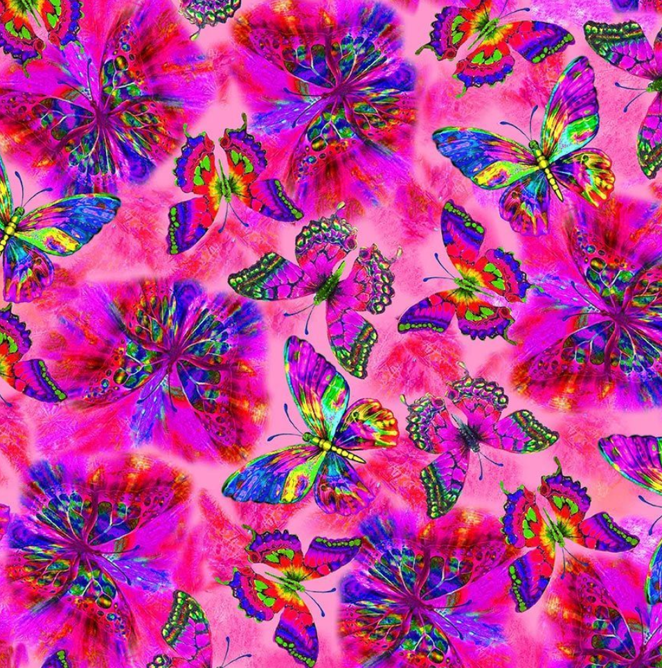 Butterfly Garden Flying Electric Butterflies Pink | Timeless Treasures