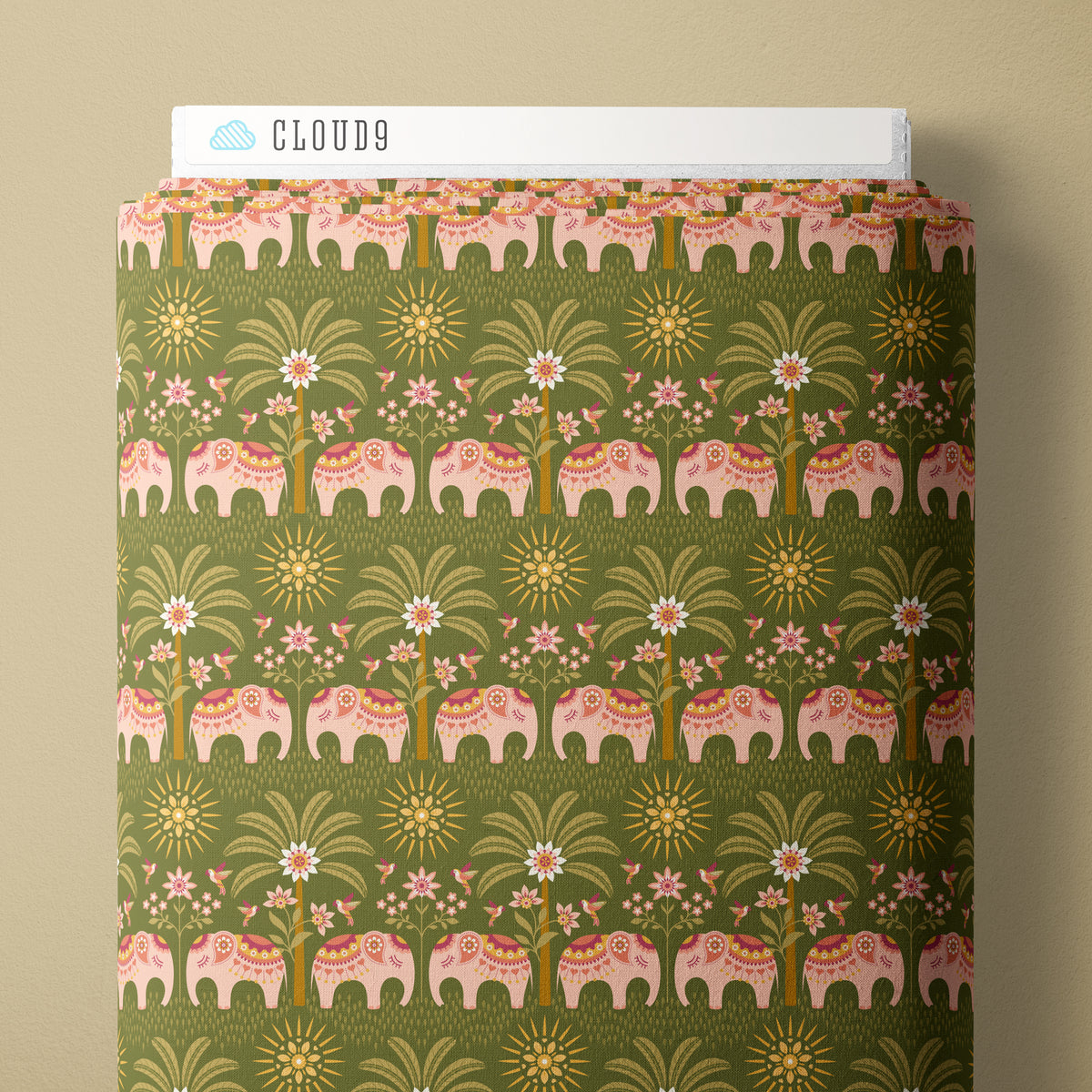 Elephant Parade in Sage | Serenity Garden | by Dots & Glory | Cloud 9