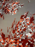 Taupe with Red/Orange Flowers  | Silky Satin