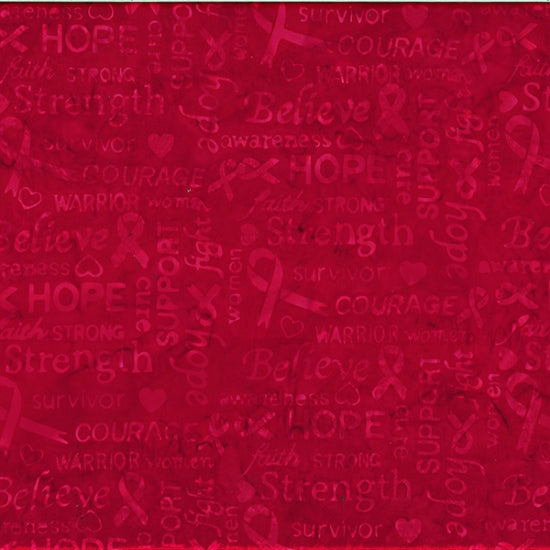 Breast Cancer Words in Cherry | Cotton Batiks  | Hoffman Fabrics