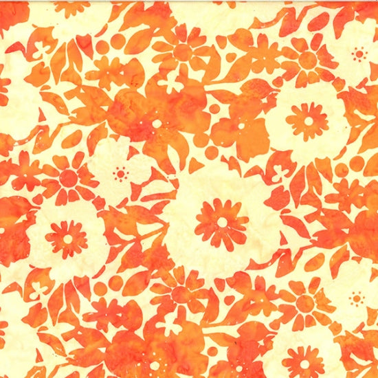 Abstract Flowers in Poppy | Cotton Batiks  | Hoffman Fabrics