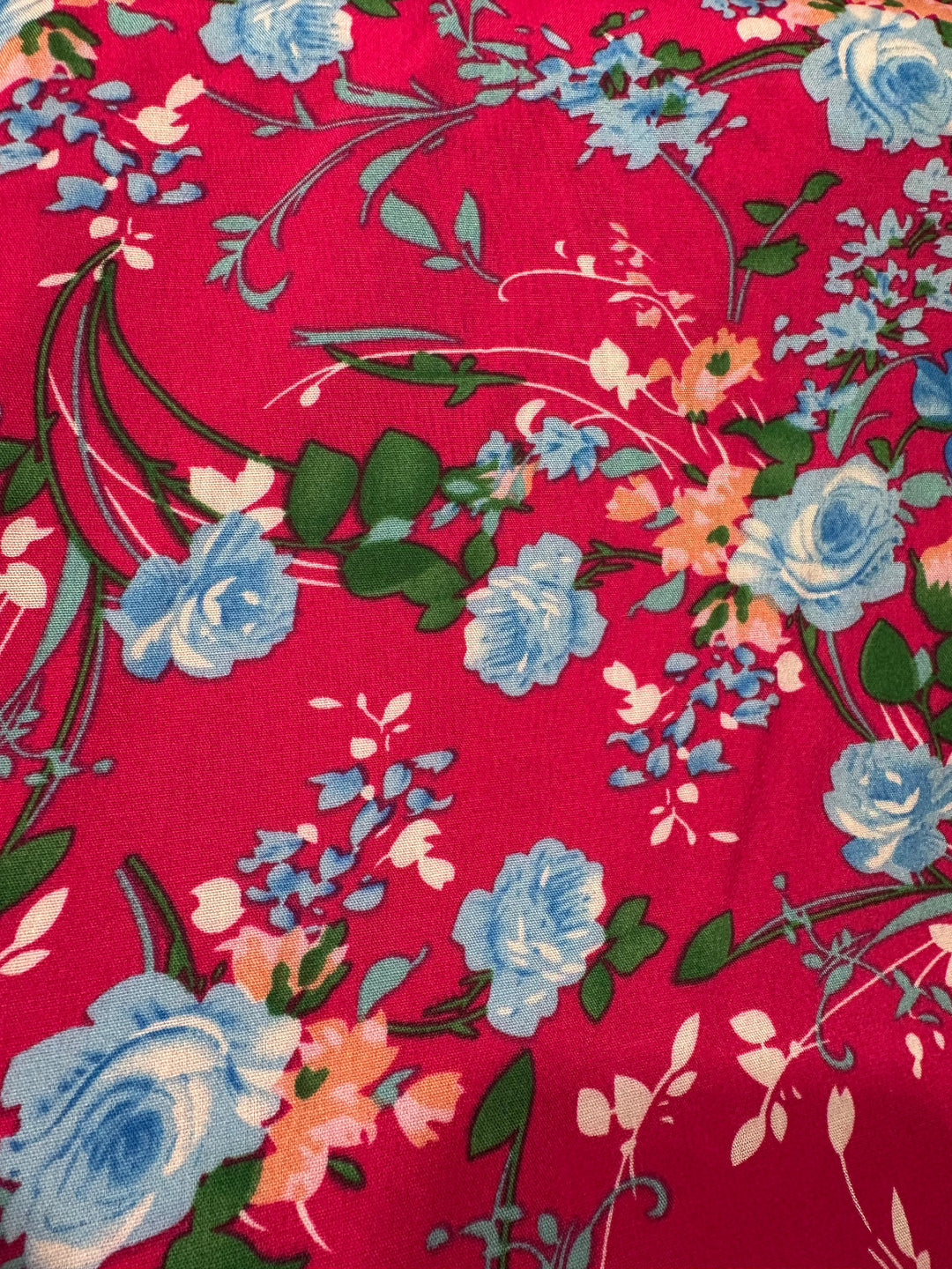 Viscose Fabric - Hot Pink with Blue Flowers