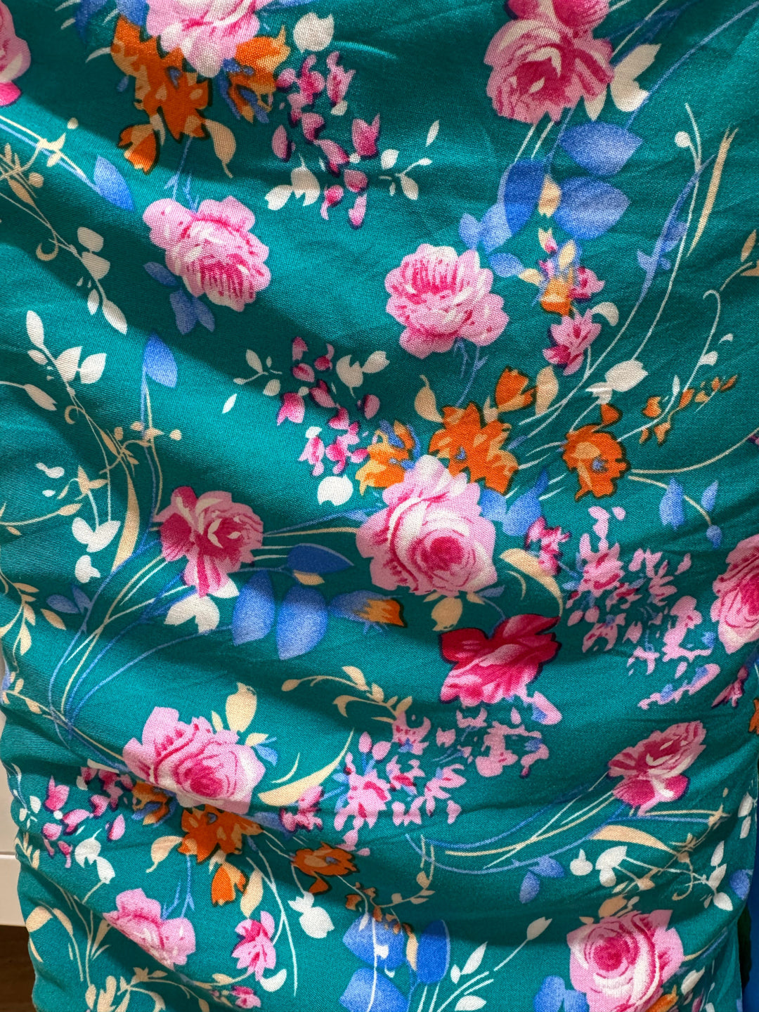 Viscose Fabric - Blue and Pink Flowers