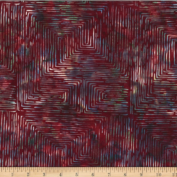 Lined Geo in Garnet | Cotton Batiks | Hoffman Batik | Amazing Amazon