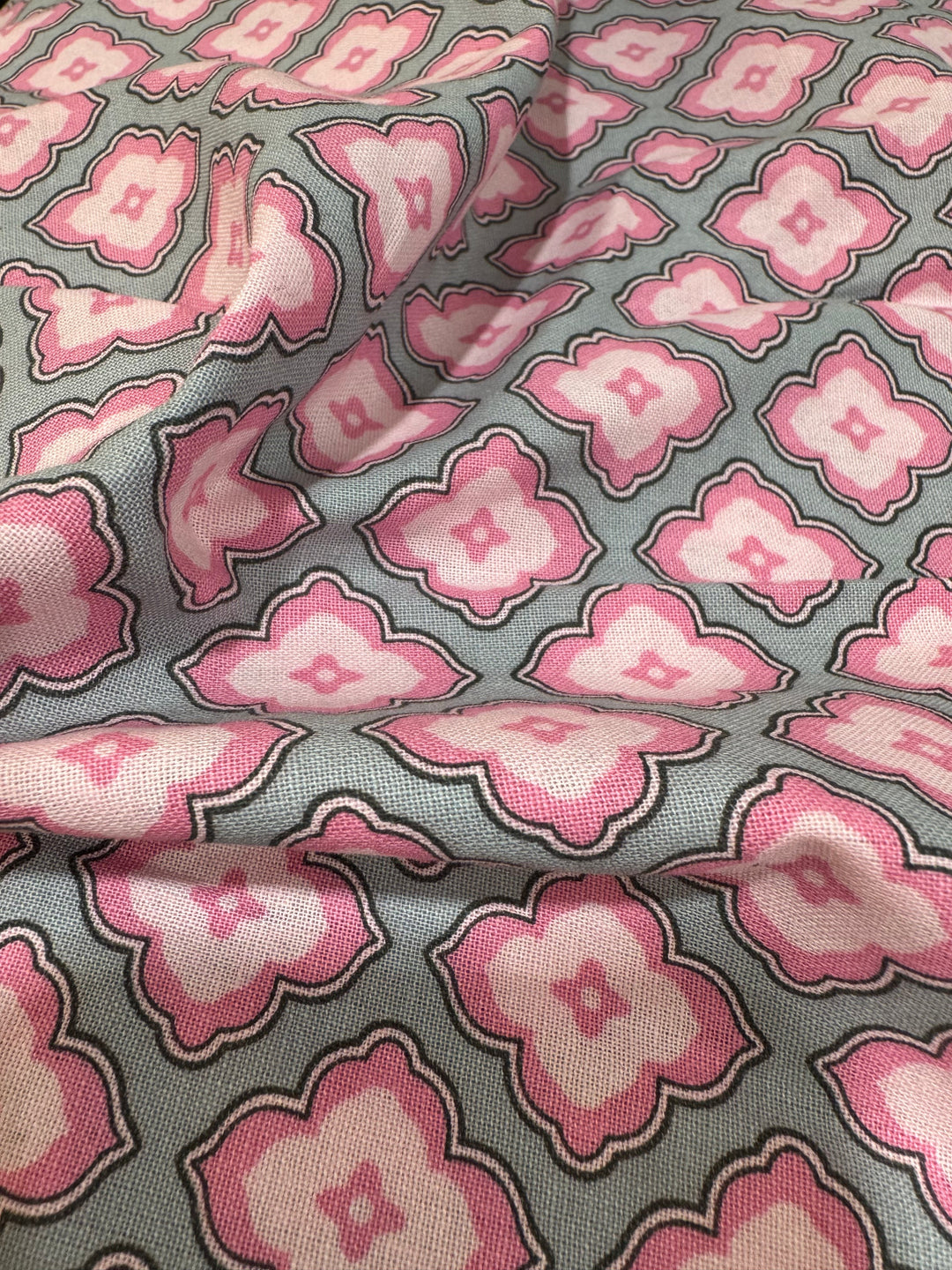 Waverly Cotton Fabric - Gray with Pink Flowers