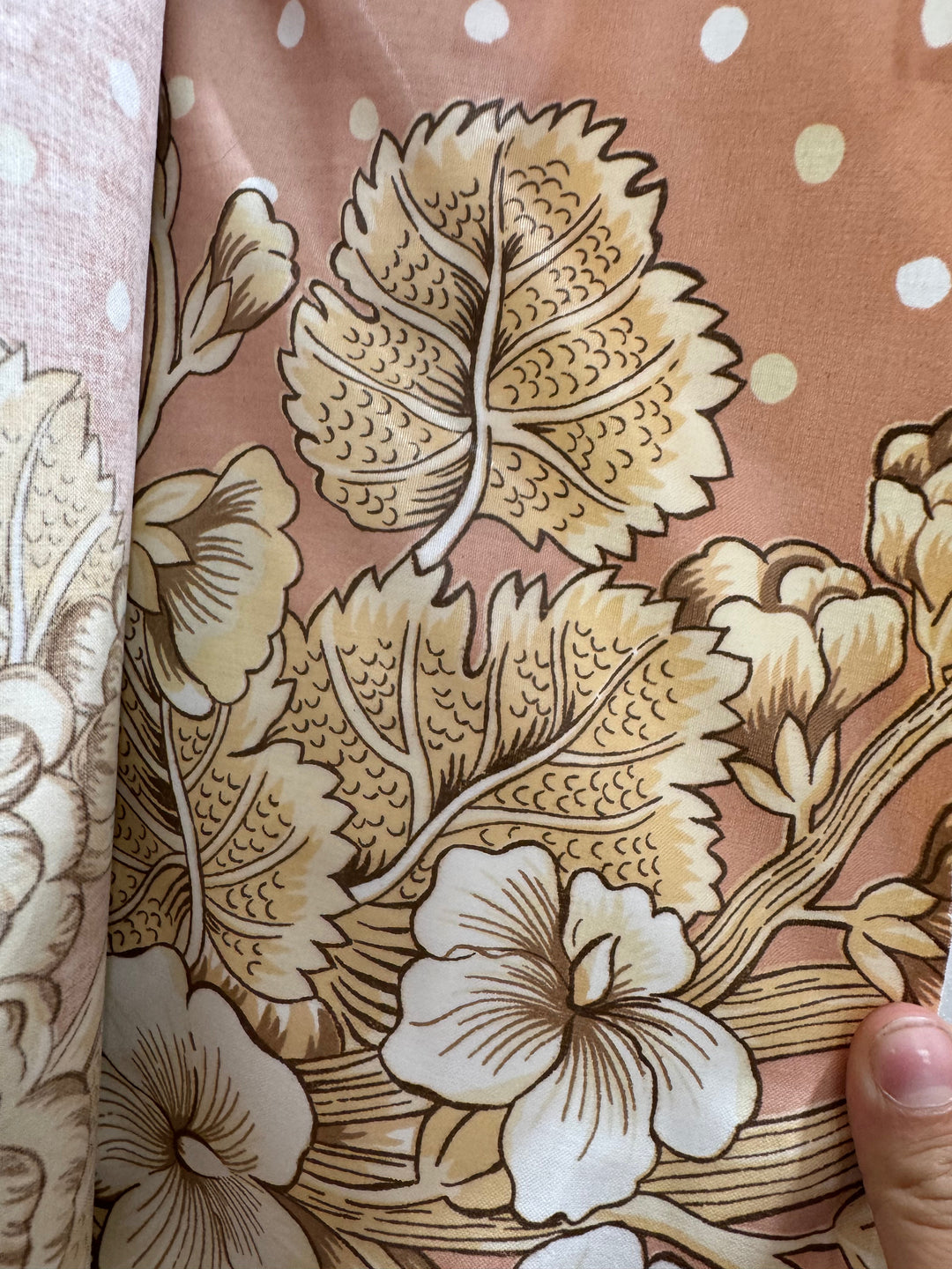 Waxed Cotton Fabric - Blush with Cream Flowers