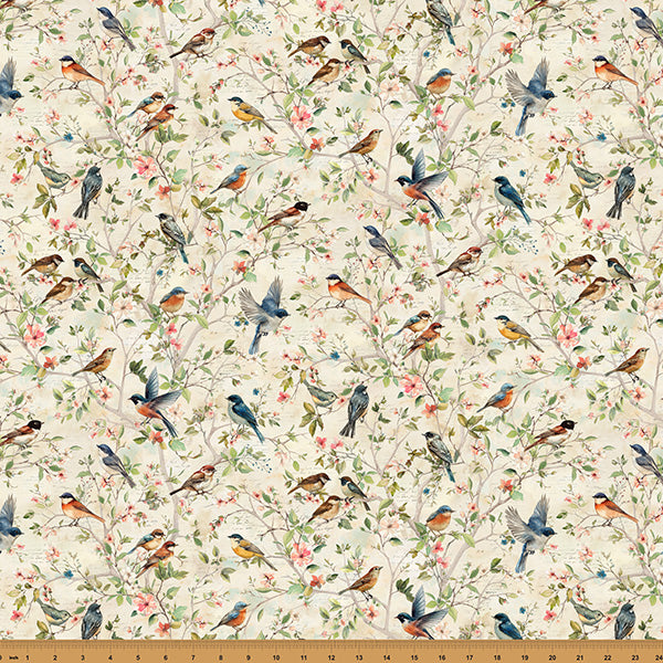 Nesting Hour Birds in Cream | Hoffman Fabrics | Nesting Hour