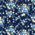 Japanese Sakura Prints Cotton Sheeting - Navy