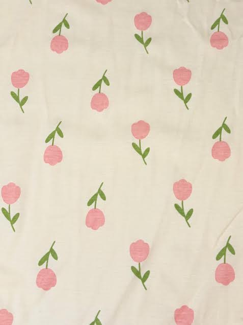 Soft Yellow with Pink Tulips | Cotton Knit