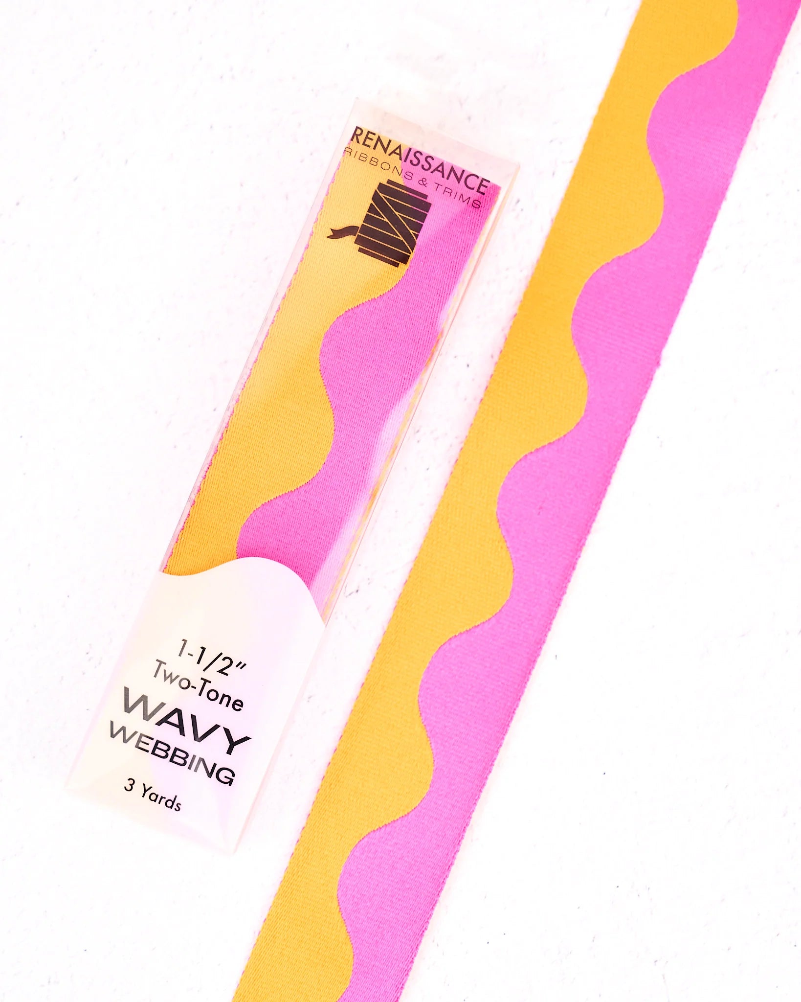 Wavy Webbing in Pink Lemonade - 1-1/2" width - by Renaissance Ribbons - 3 YD PACK