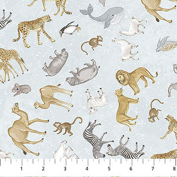 Small Animal Toss Pale Blue Multi | Deborah Edwards | Two by Two| Price Per panel