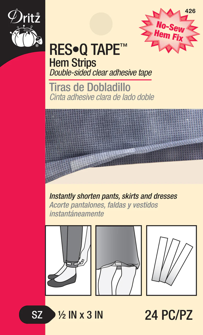 Res-Q-Tape Hem Strips, Double-Sided Adhesive Tape, 1/2" x 3", Clear, 24 pc
